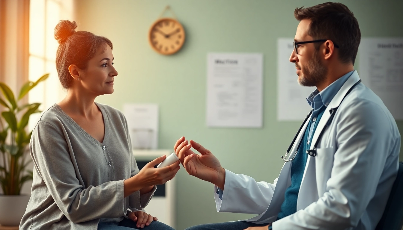Buy xanax online no rx with a doctor guiding a patient in a warm healthcare setting.