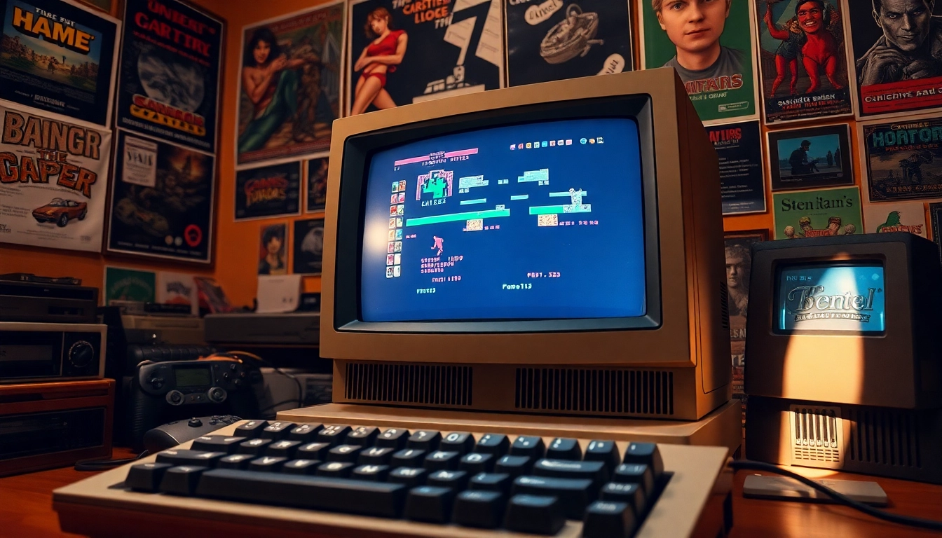 Download vintage dos games download from a nostalgic setup with a retro computer.