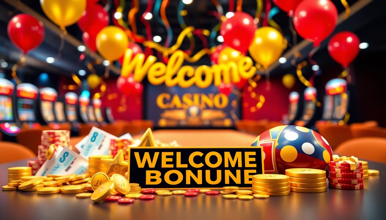Attractive display of Welcome Bonuses symbols in a lively online casino environment.