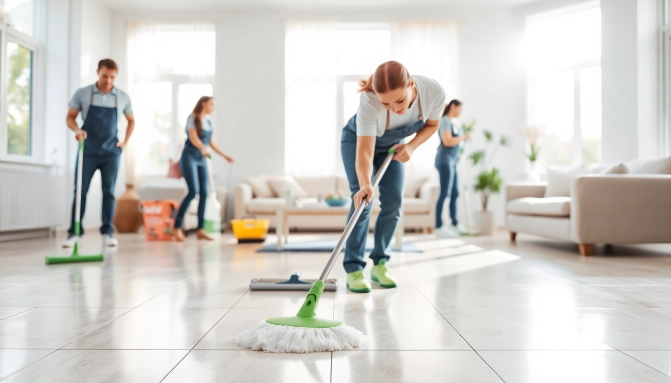 Bond cleaning Logan showcased by a professional team deep cleaning a tiled floor in a sunny home.