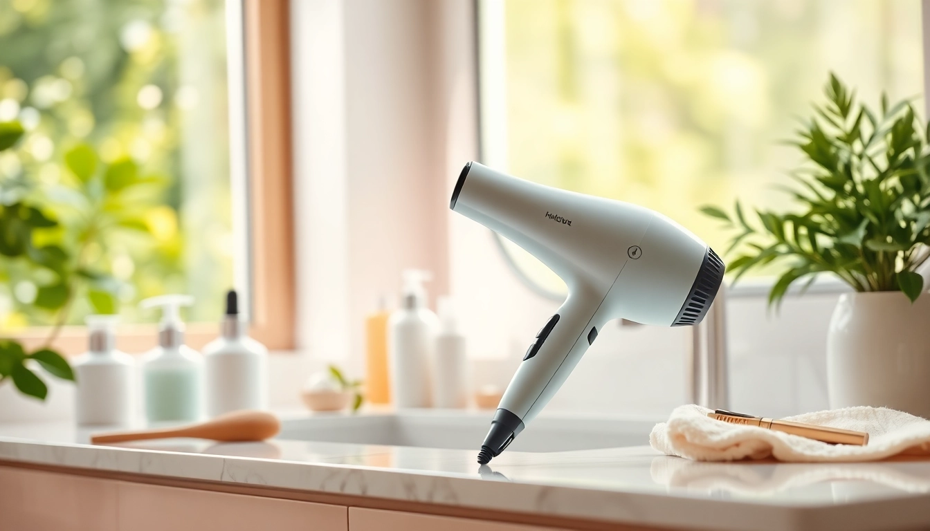 Showcasing the best hair dryer on a vanity amidst beauty products for an elegant touch.