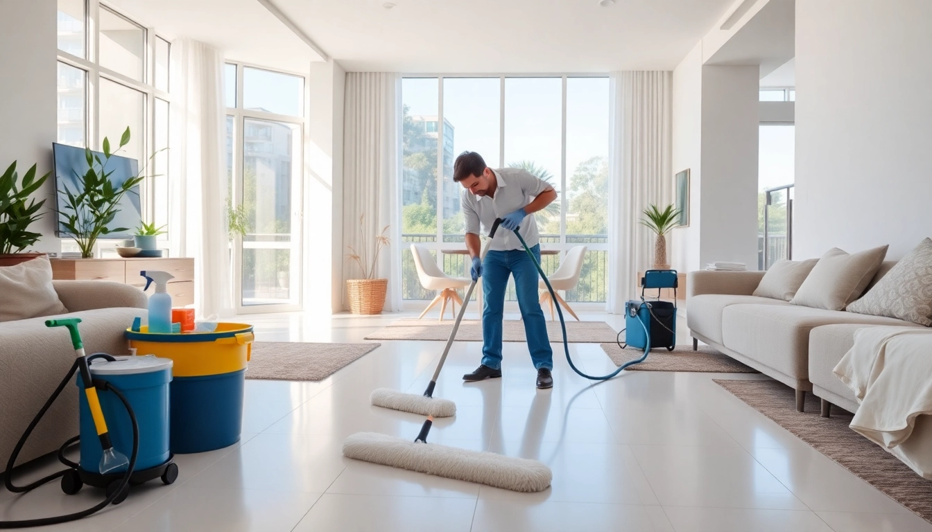 Bond cleaning Logan professional thoroughly cleaning a spacious apartment with high-quality supplies.