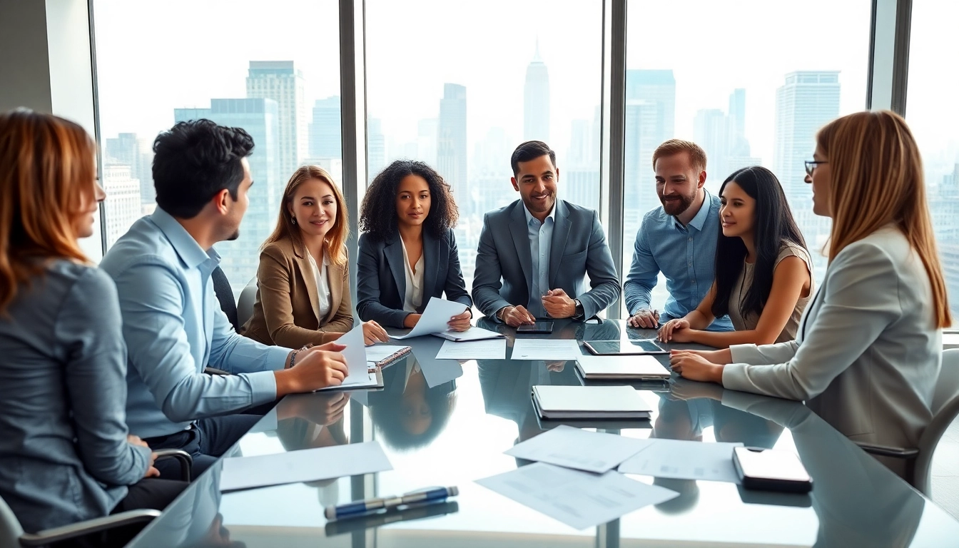 Discussing General liability insurance with a diverse team in a modern office setting.