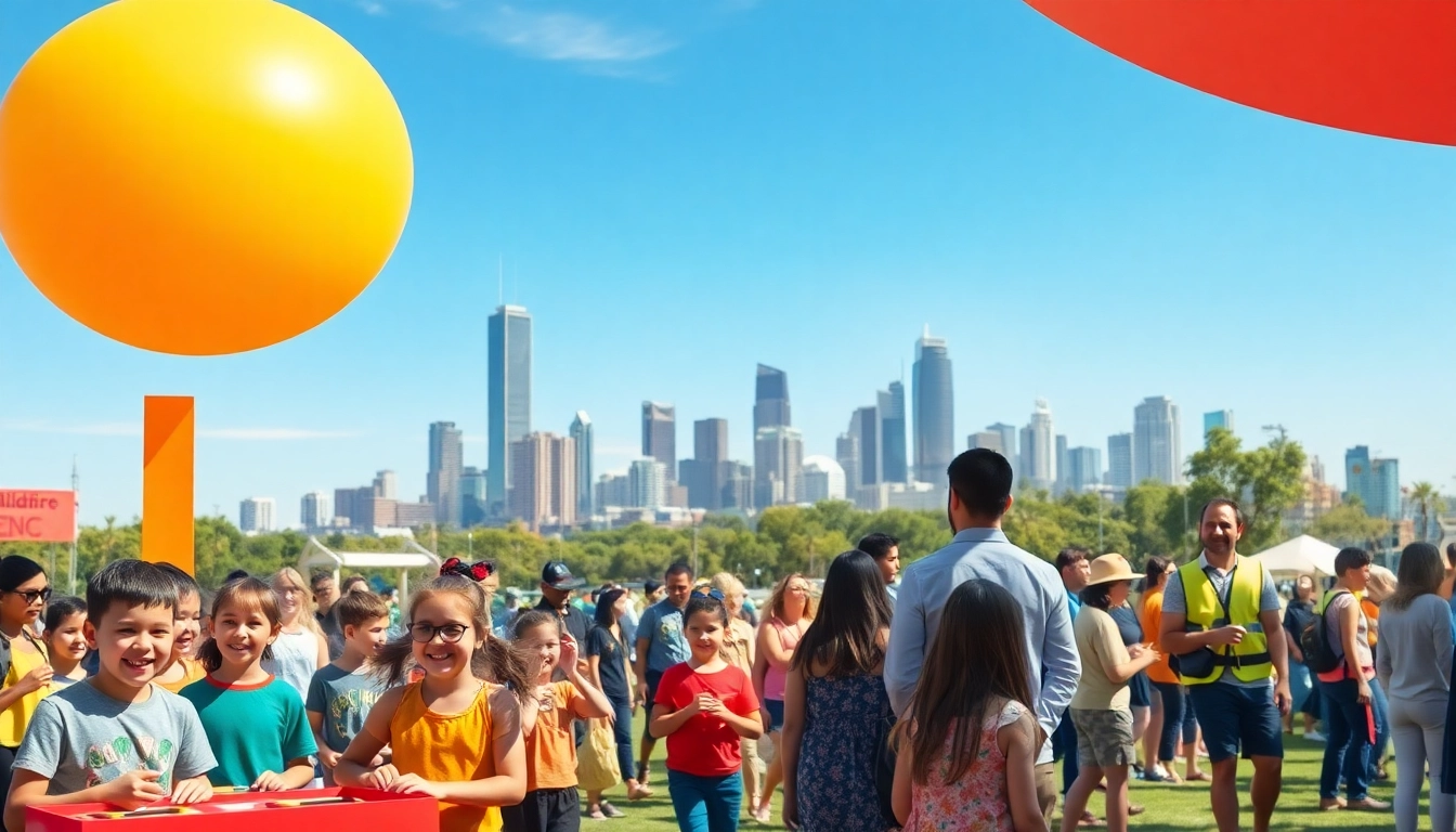 Families enjoying a lively wildfire event perth gathering in Perth, Australia, with children engaged in educational activities.