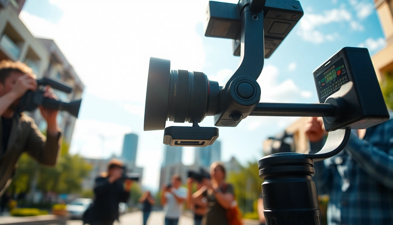 Capturing smooth footage with a Camera Stabilizer in an outdoor filming setting.