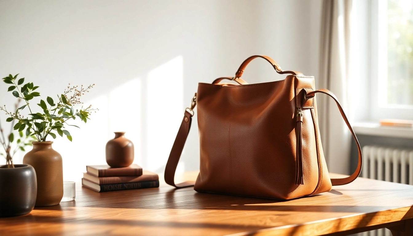 Showcase a genuine leather shoulder bag with unique craftsmanship and warm tones, ideal for stylish outings.