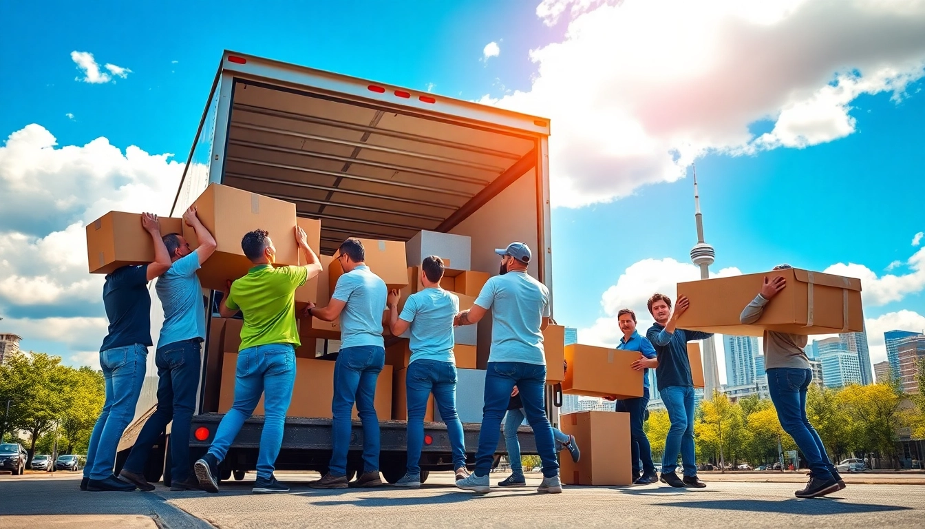 Movers handling furniture for moving companies Toronto in an urban setting