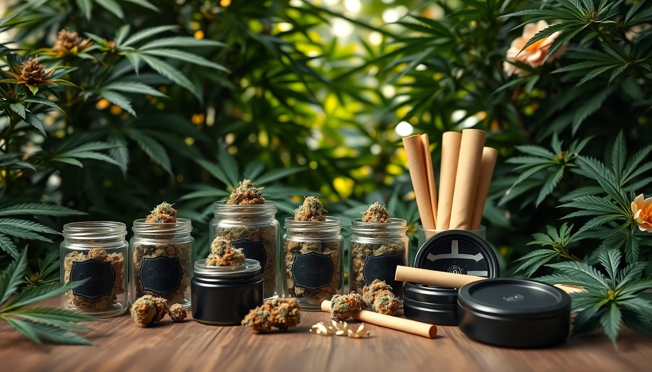 Buy weed showcased beautifully among natural plants for a serene shopping experience.