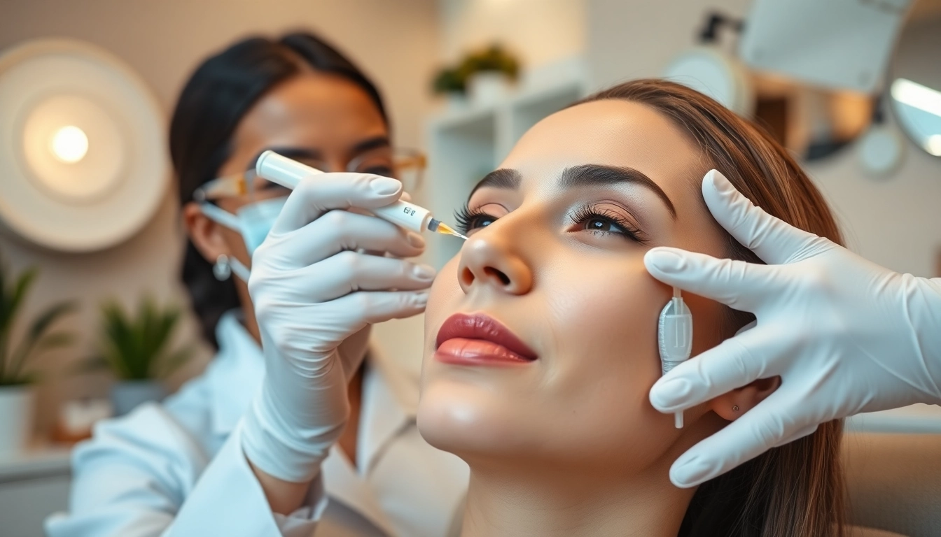 Administering wrinkle relaxers in a modern, serene clinic setting.