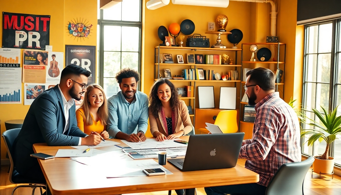 Dynamic team collaboration at music PR companies fostering creativity and success.