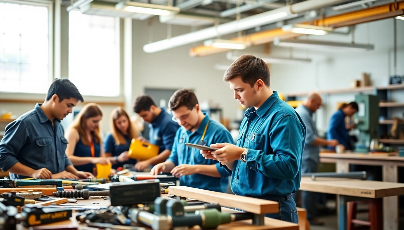 Students learning practical skills at a Trade School Tennessee, collaborating in a vibrant educational environment.