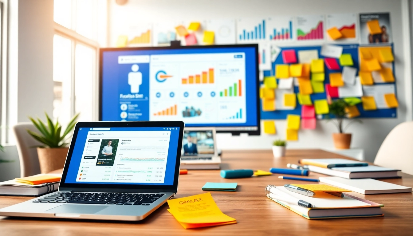 View of an energetic workspace showcasing a vibrant facebook smm panel for social media marketing.