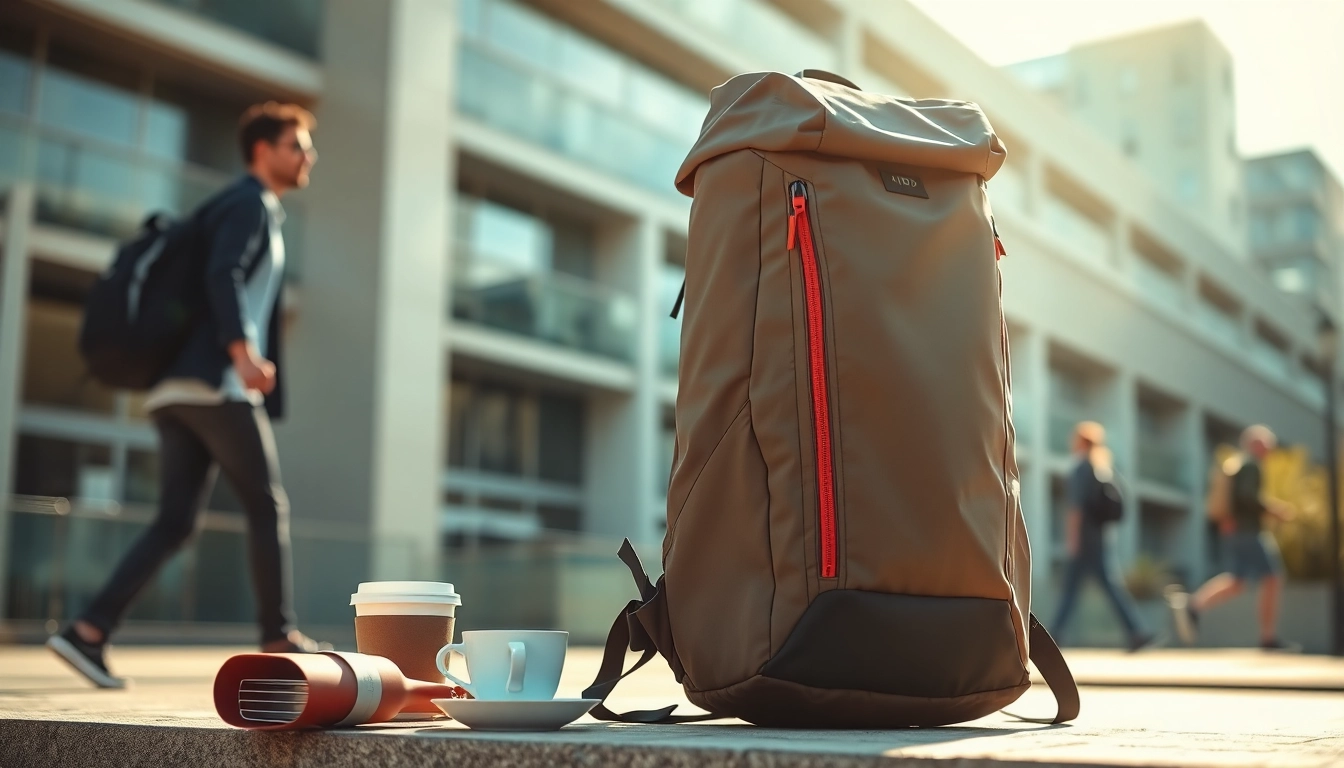 Vidi Rucksack in urban outdoor setting, showcasing its stylish design and quality features.