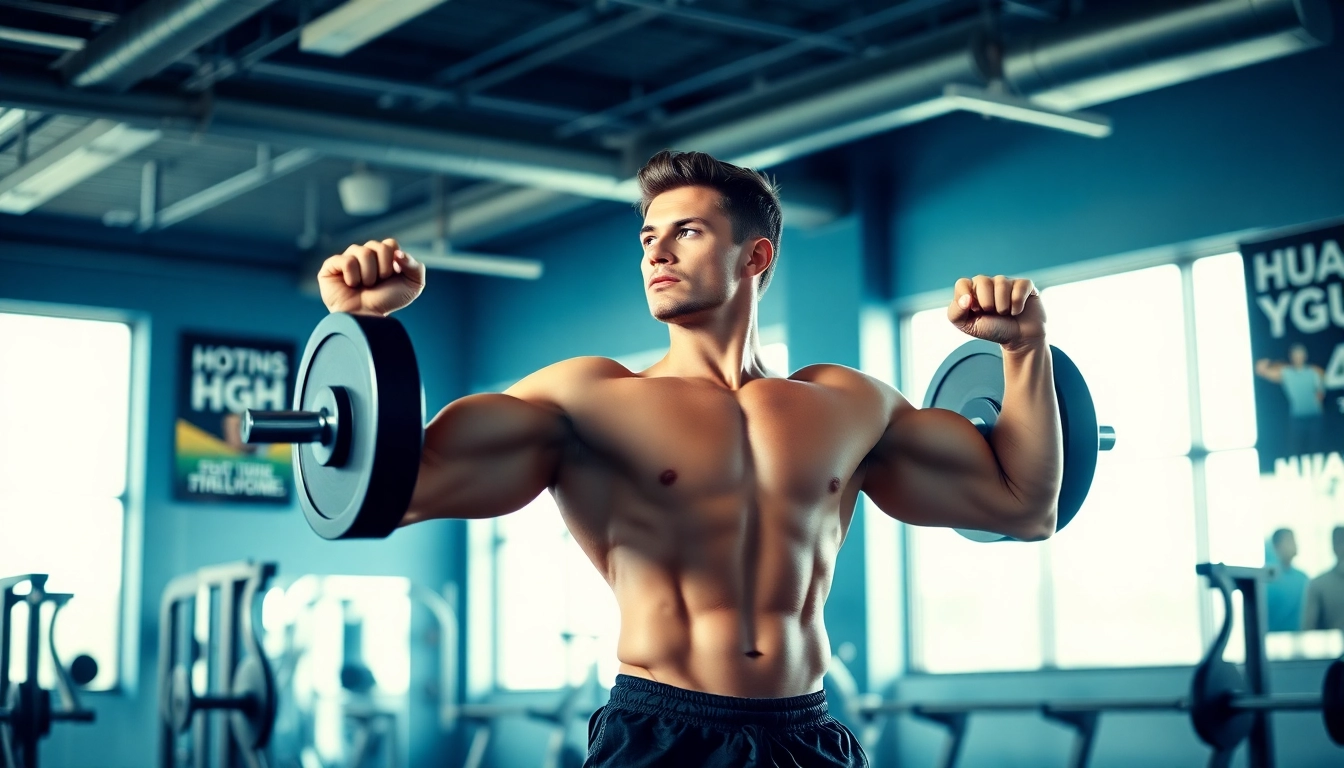 Engaging athlete weightlifting in a vibrant gym environment emphasizing HGH FOR SALE benefits.