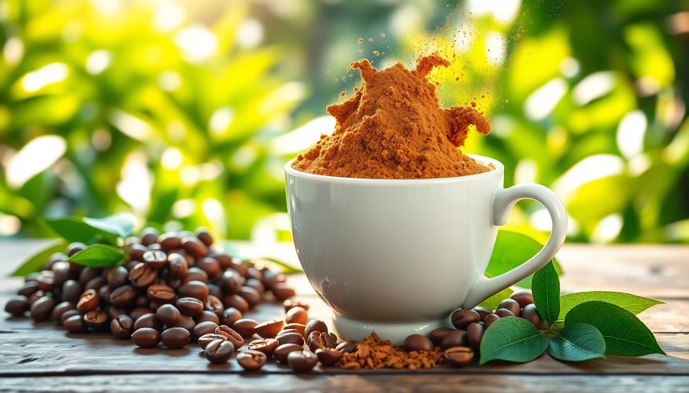 Engage with java burn reviews showcasing a vibrant coffee cup and nutrient powder for wellness.