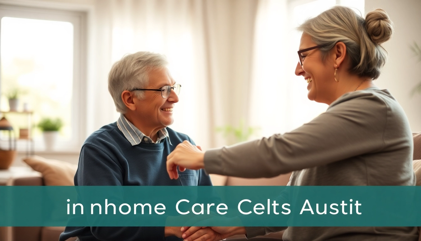 Providing compassionate in home care austin tx with a smiling caregiver assisting a senior.